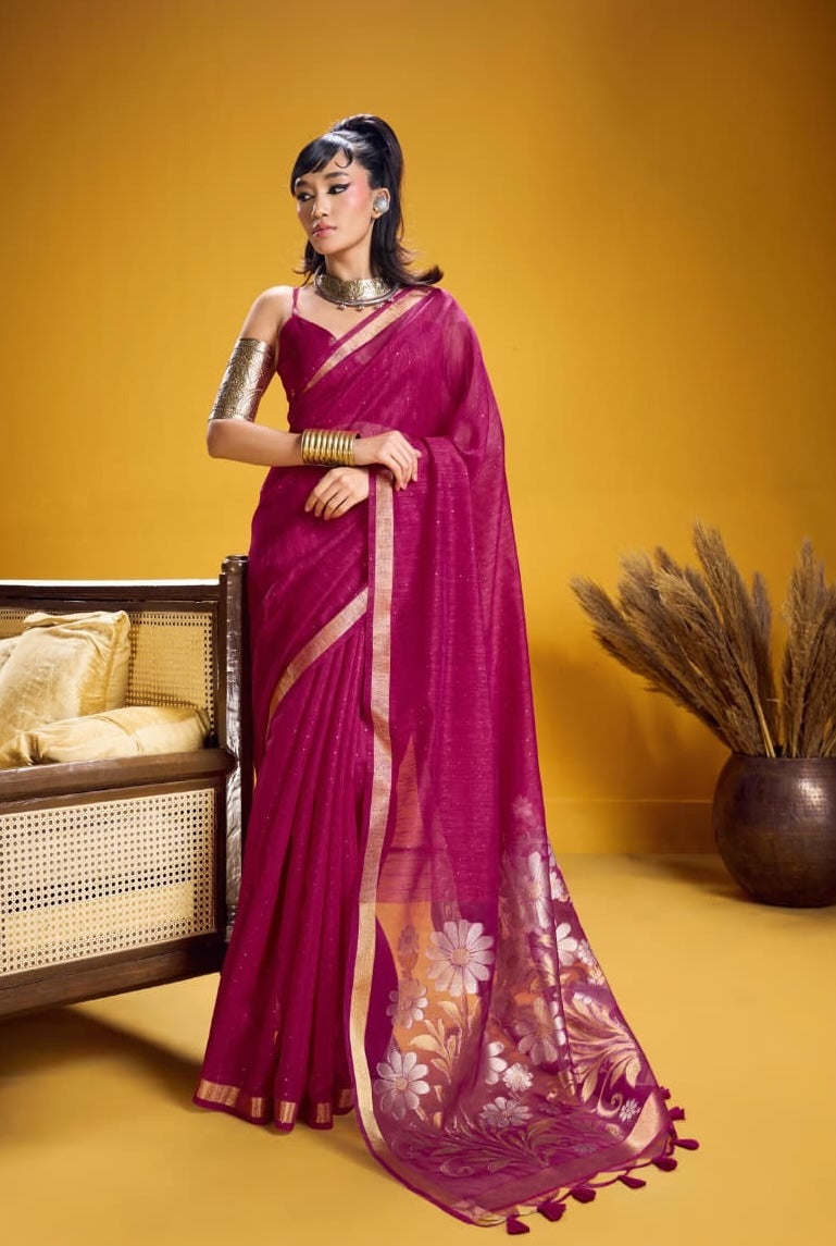 Magenta Munga Silk Readymade/Easy Saree - Panaash Saree