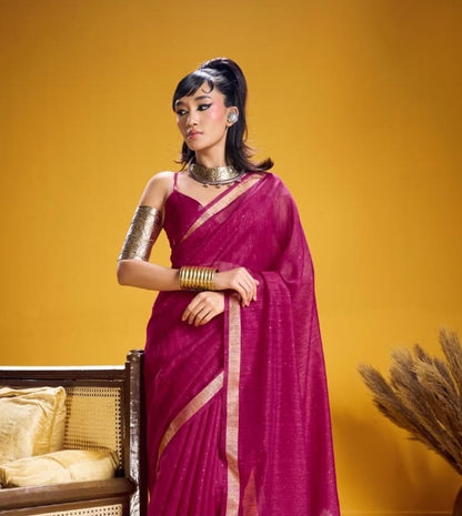 Magenta Munga Silk Readymade/Easy Saree - Panaash Saree