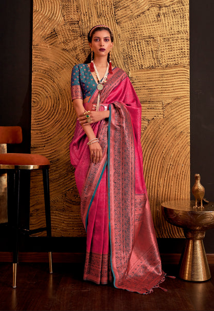 Pink Banarasi Soft Silk