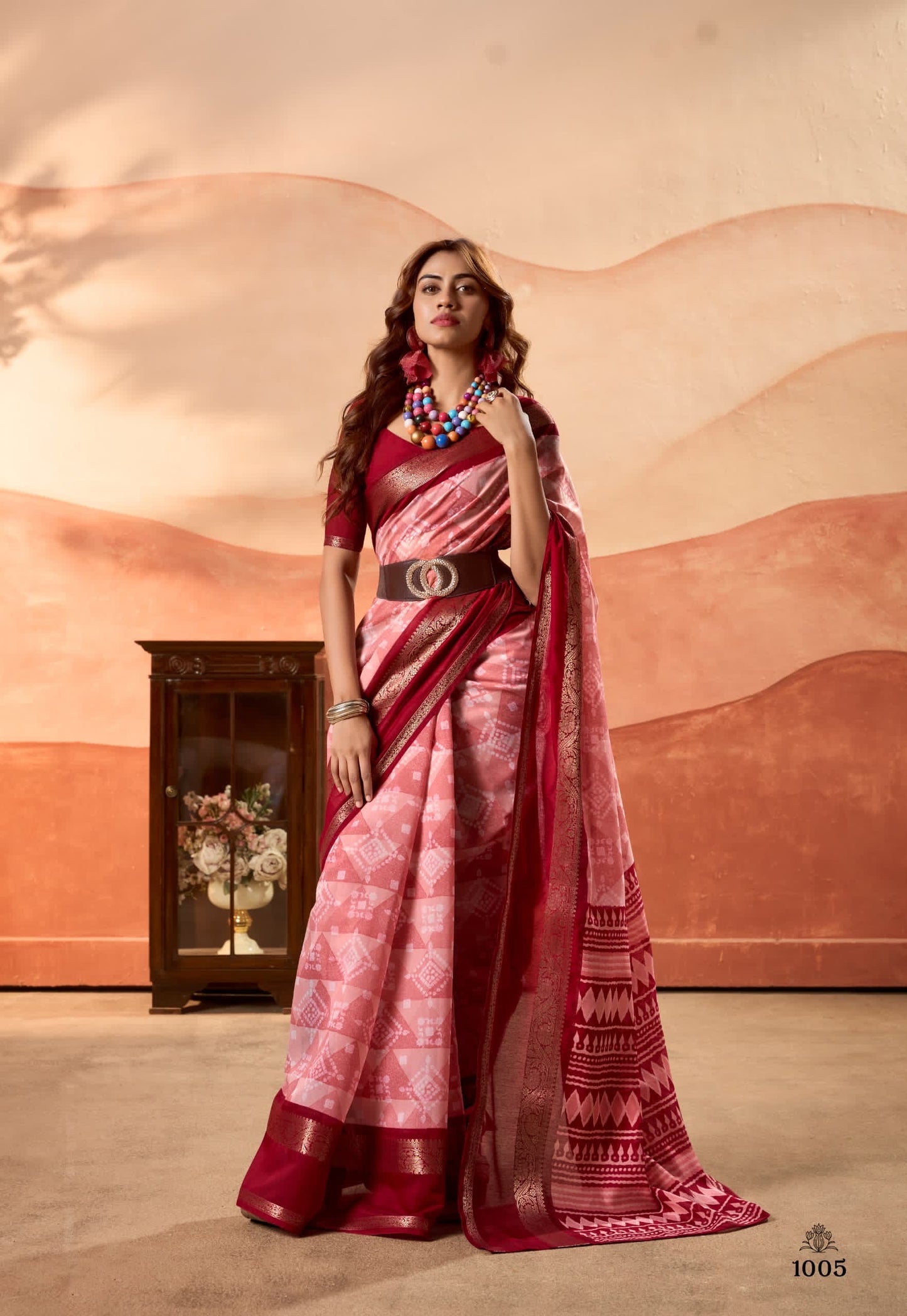 Pink Color Silk Cotton Readymade/Easy Saree