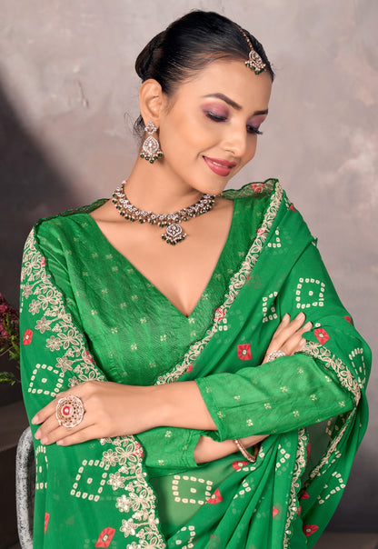 Green Georgette Readymade/Easy Saree