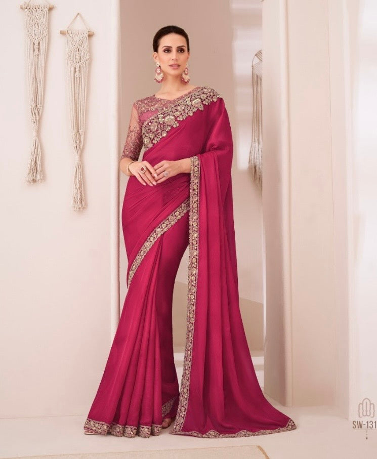 Pink Cocktail Readymade Saree