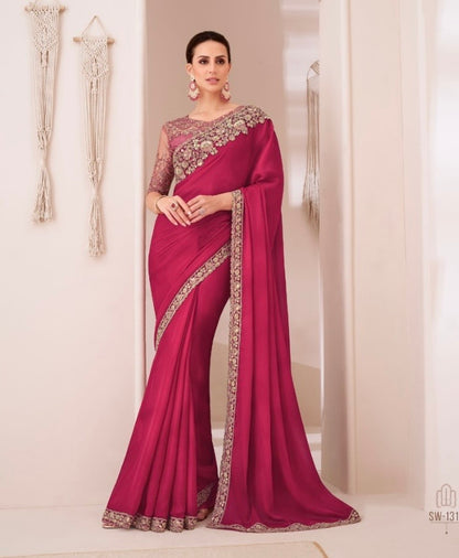 Pink Cocktail Readymade Saree