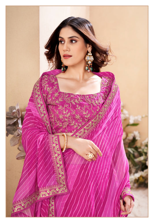 Pink Leheriya Color Cocktail Readymade Saree