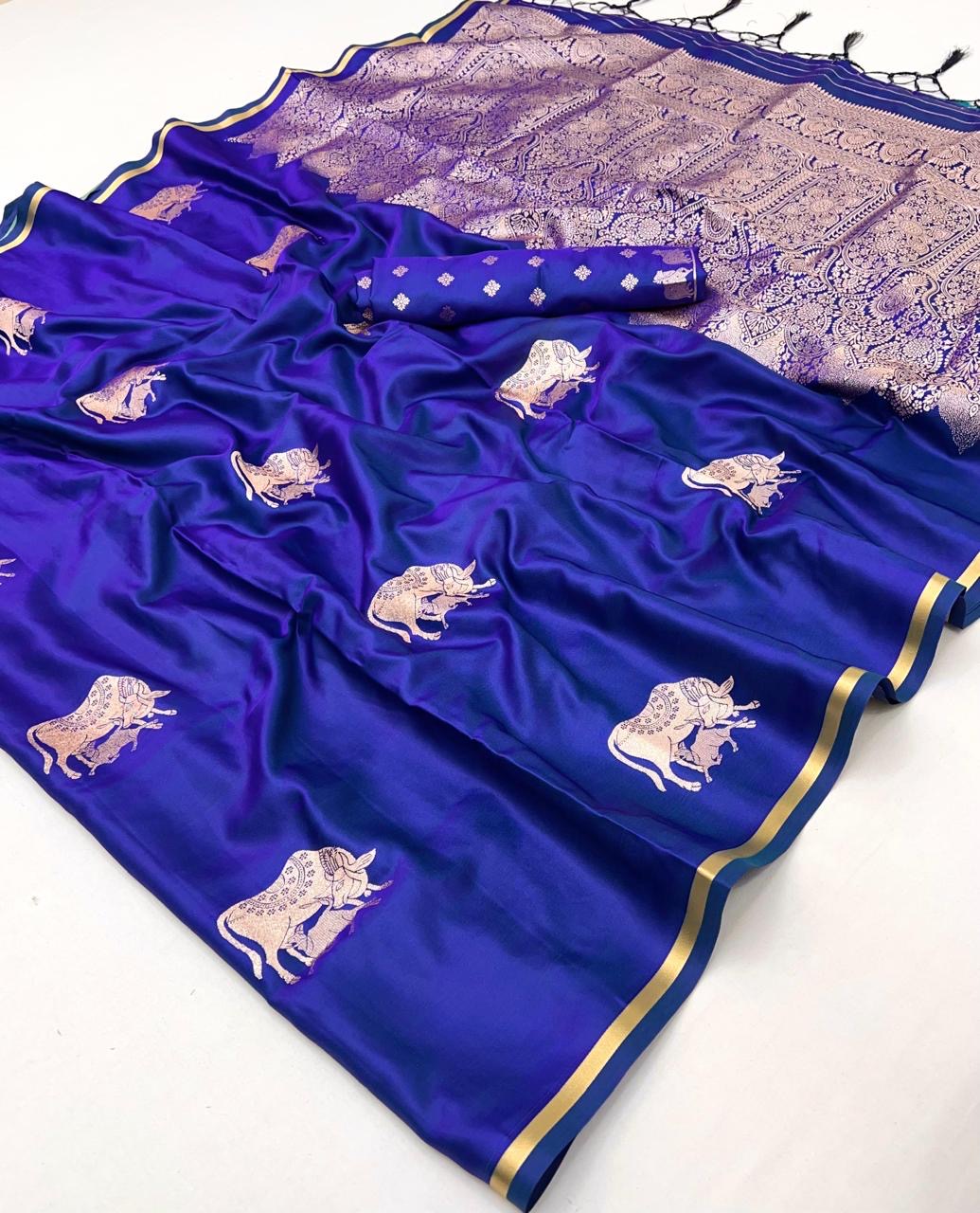 Royal Blue Satin Silk Readymade/Easy Saree