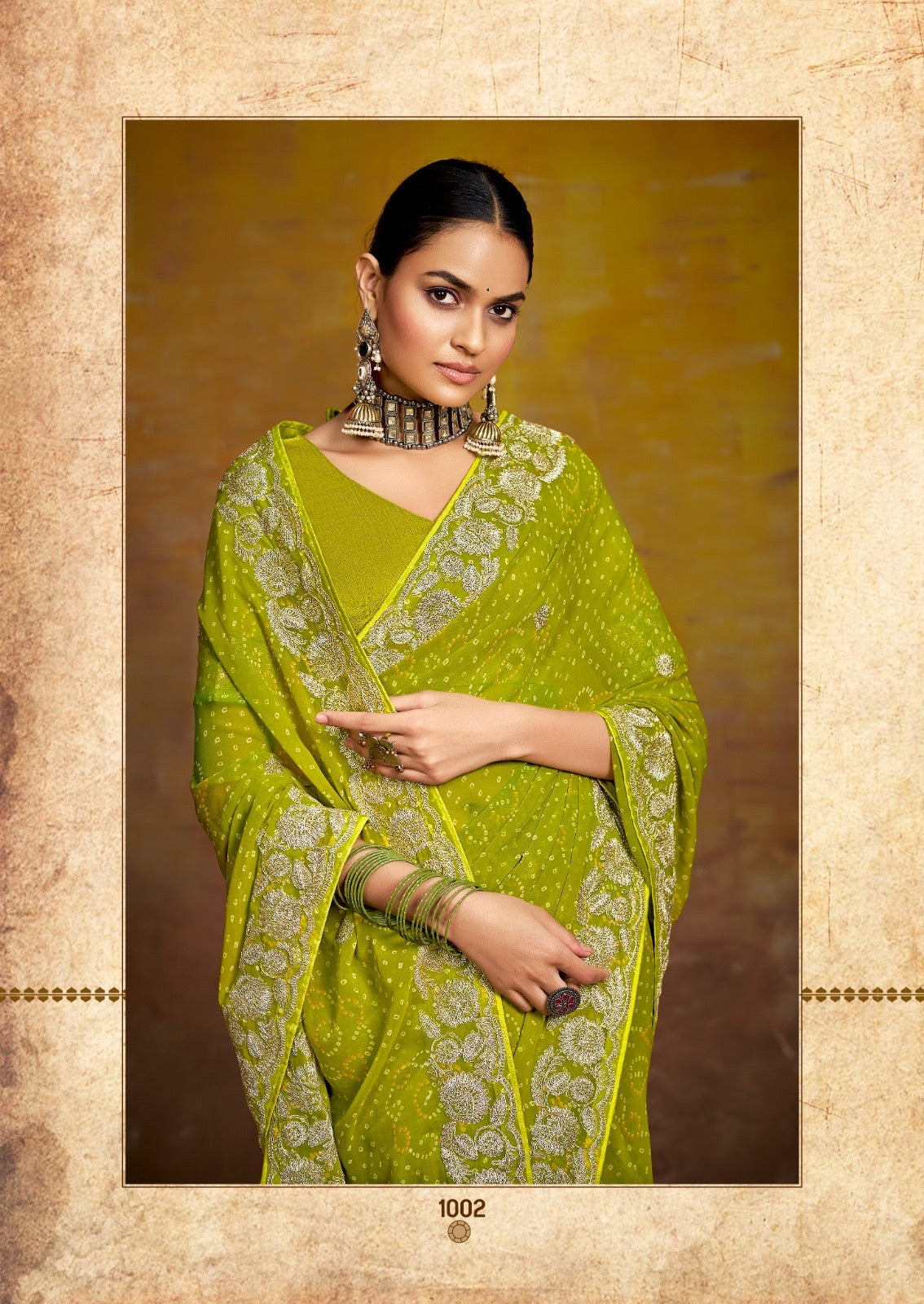 Green Georgette Readymade/Easy Saree