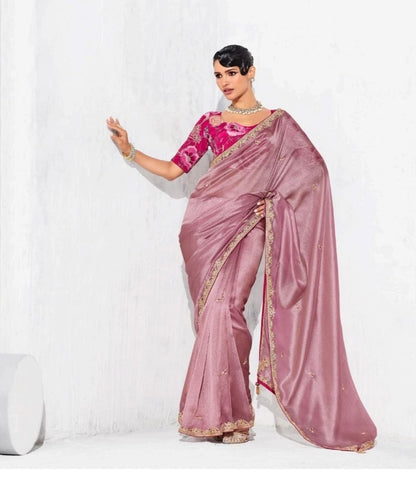 Onion Pink Tissue Silk Readymade/Easy Saree