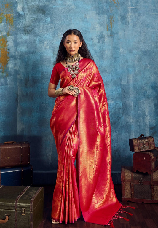 Red Kanjivaram Silk Ready to wear/Easy Saree - Panaash Saree
