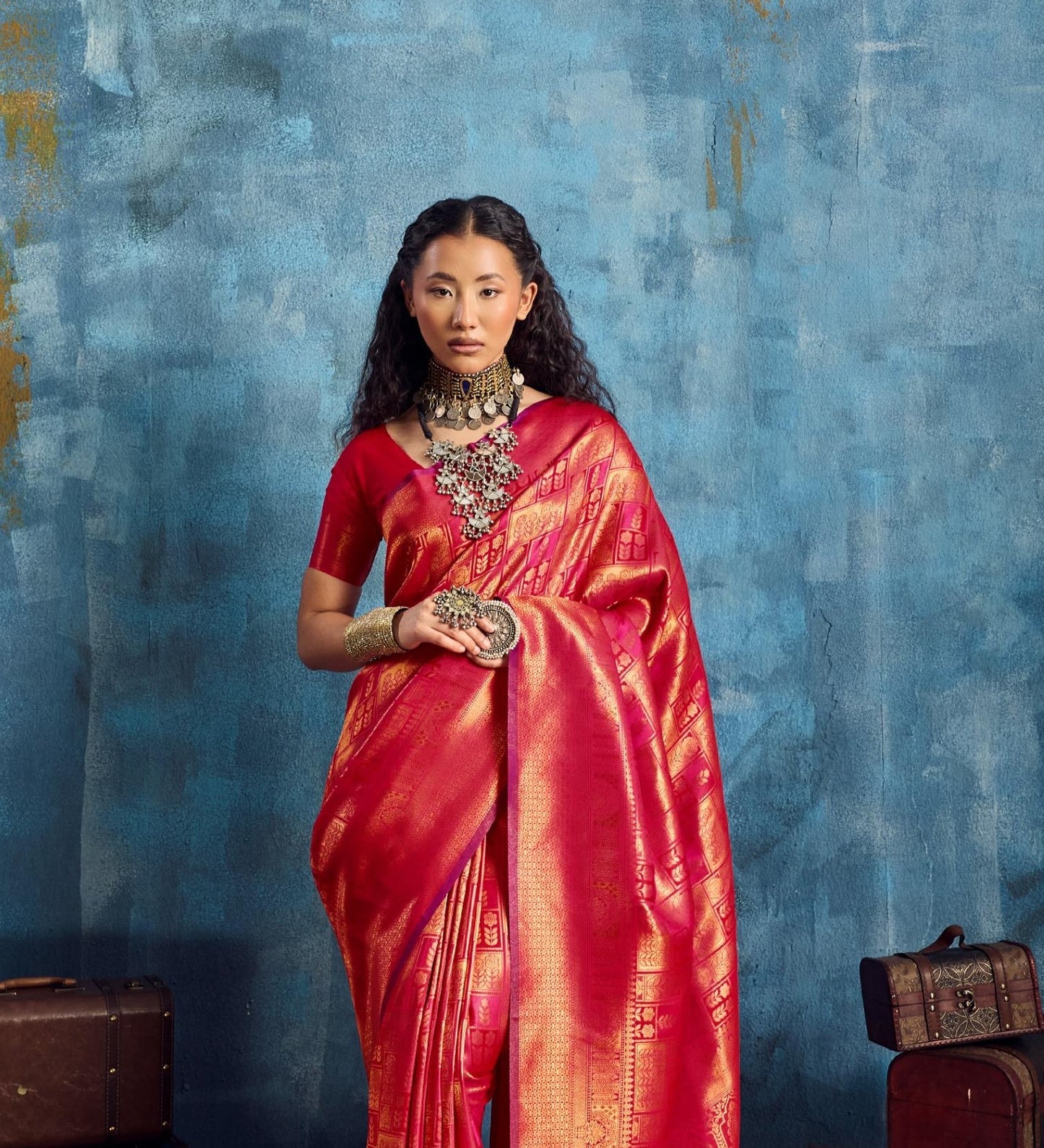 Red Kanjivaram Silk Ready to wear/Easy Saree - Panaash Saree