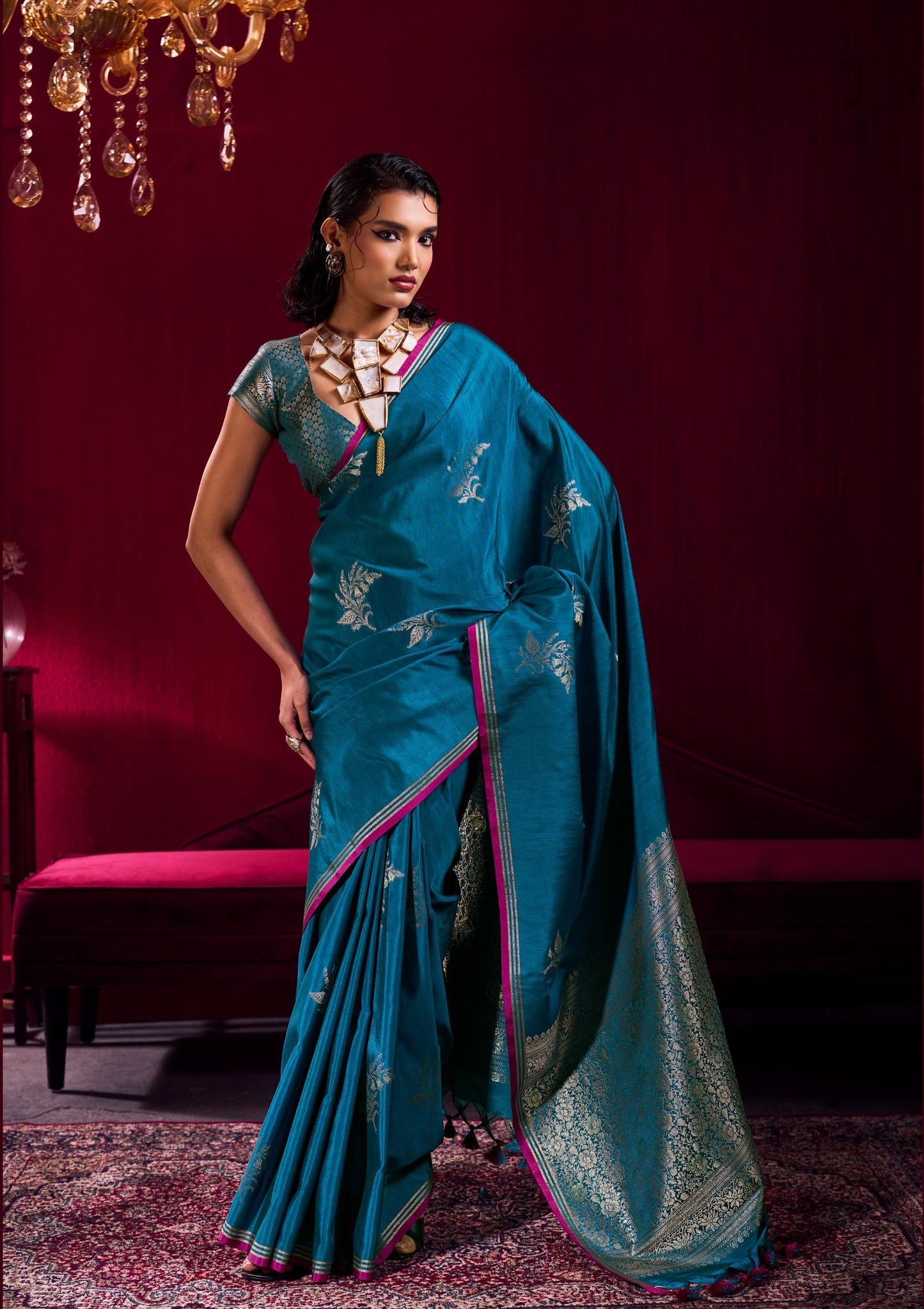 Blue Linen Silk Ready To Wear/Easy Saree - Panaash Saree