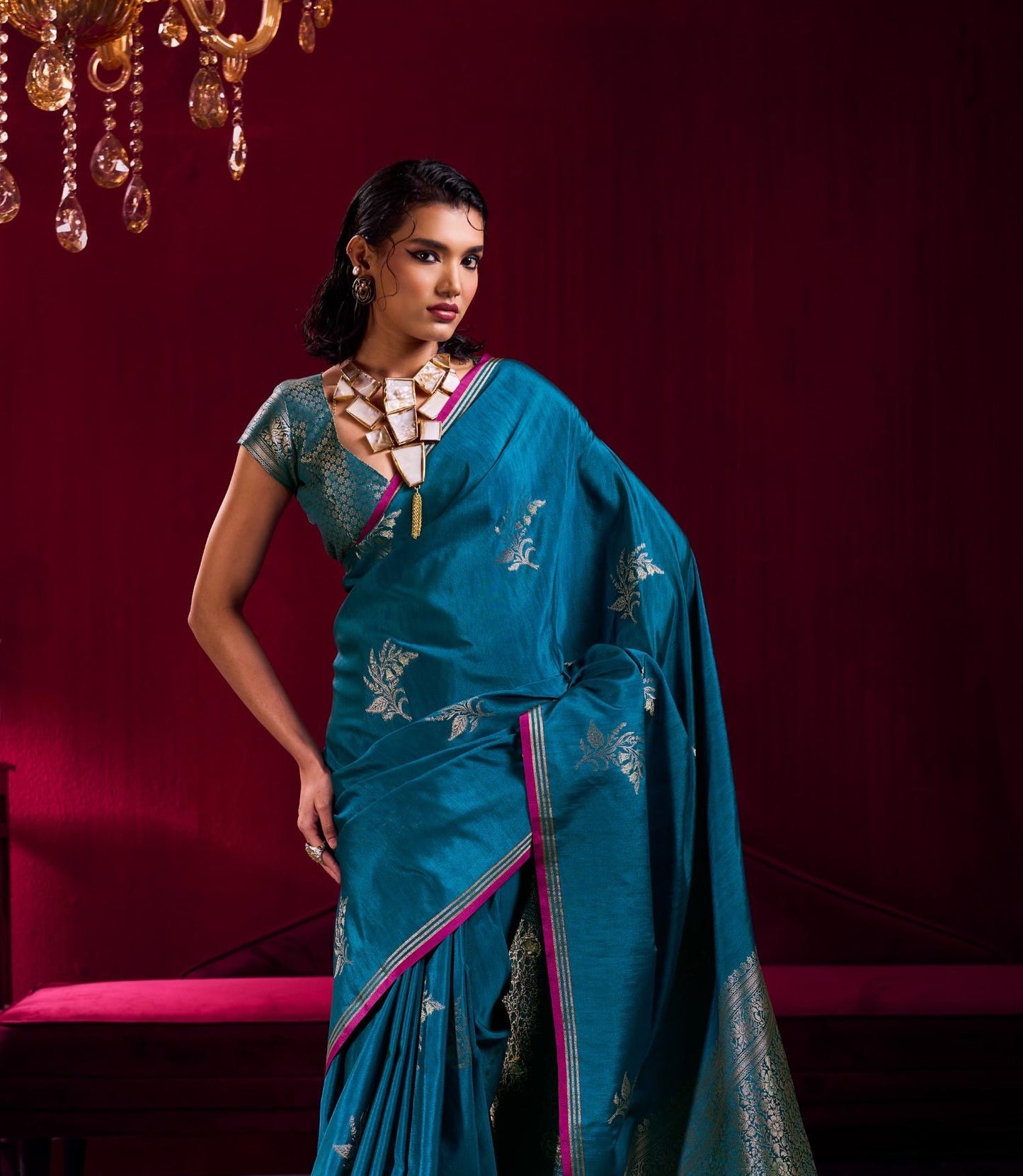 Blue Linen Silk Ready To Wear/Easy Saree - Panaash Saree