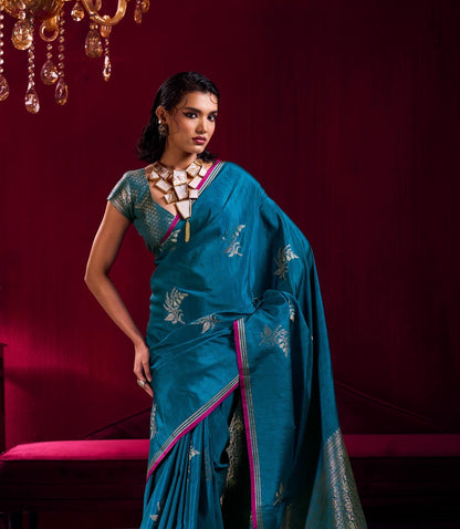 Blue Linen Silk Ready To Wear/Easy Saree - Panaash Saree