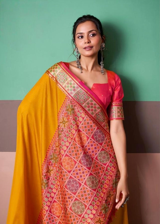 Mustard Yellow Soft Silk Ready To Wear/Easy Saree - Panaash Saree