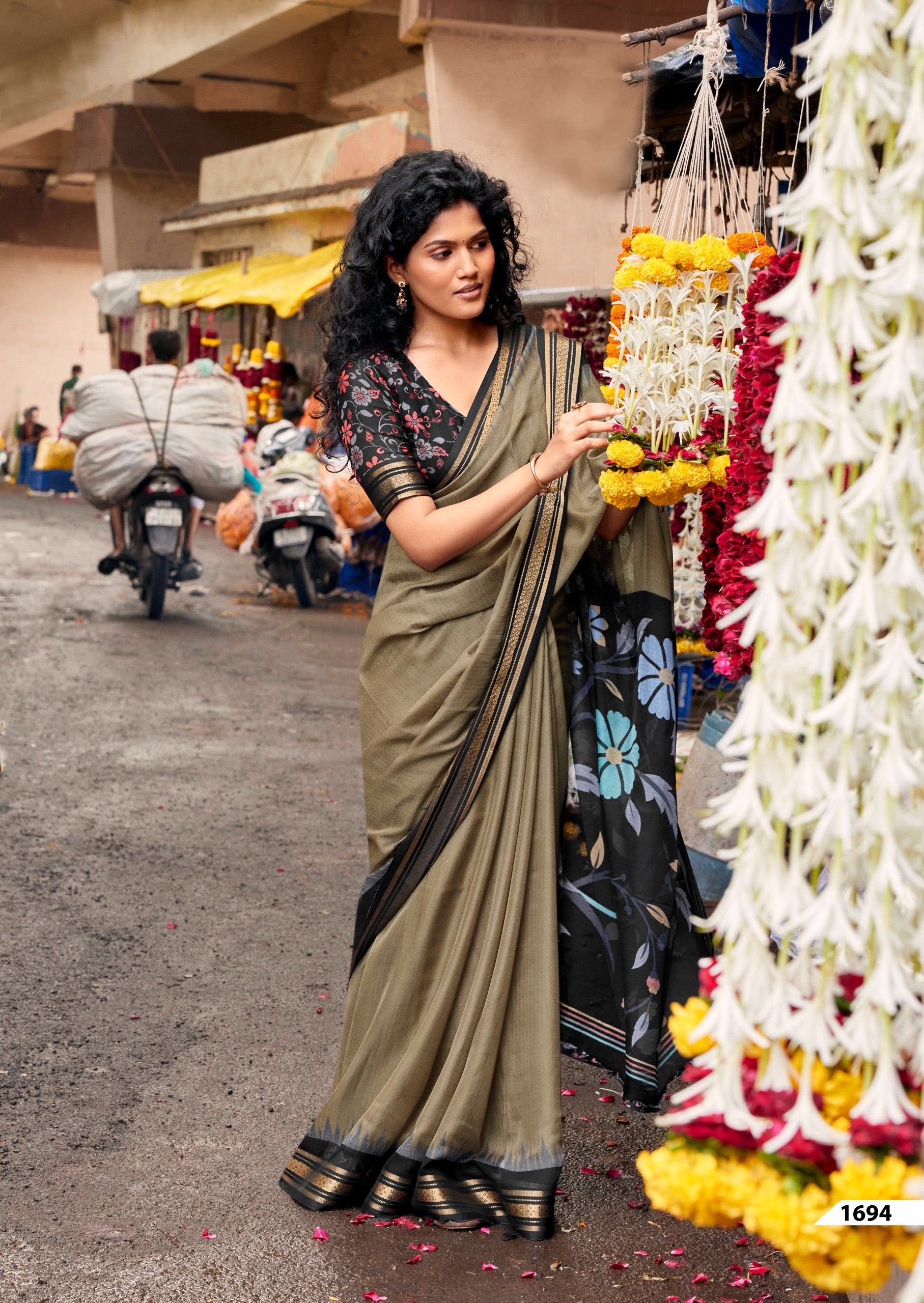Olive Khaki Cotton Ready To Wear/Easy Saree by Stylebypanaash 