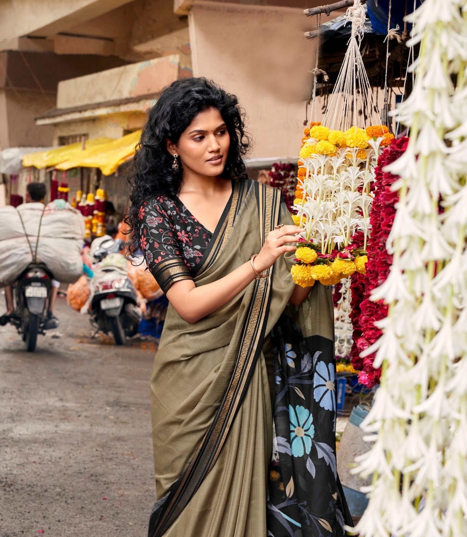 Olive Khaki Cotton Ready To Wear/Easy Saree by Stylebypanaash 