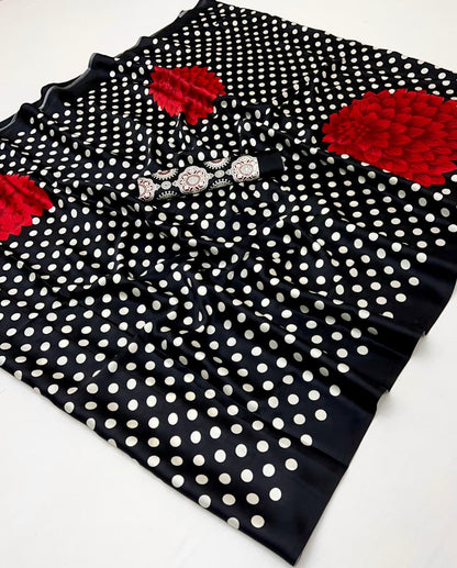 Black Crepe Silk Readymade/Easy Saree