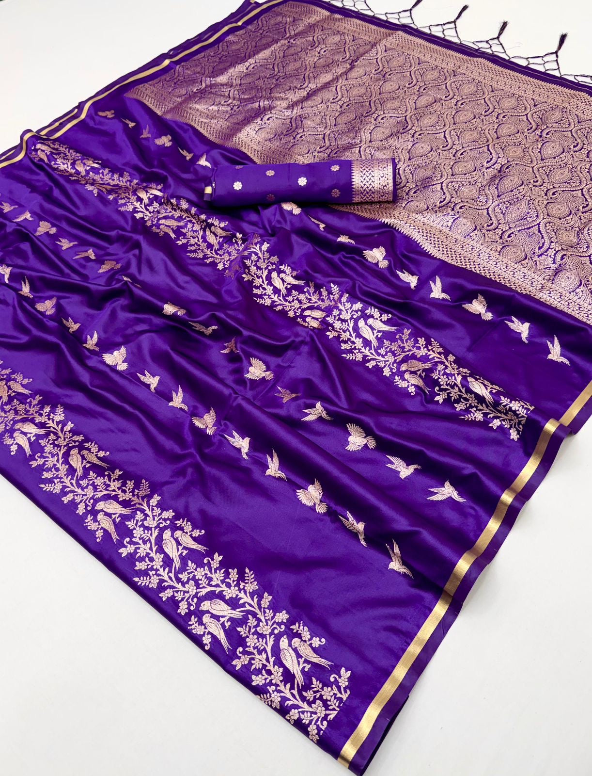 Royal Purple Satin Silk Readymade/Easy Saree - Panaash Saree