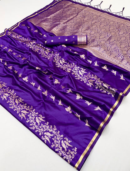 Royal Purple Satin Silk Readymade/Easy Saree - Panaash Saree