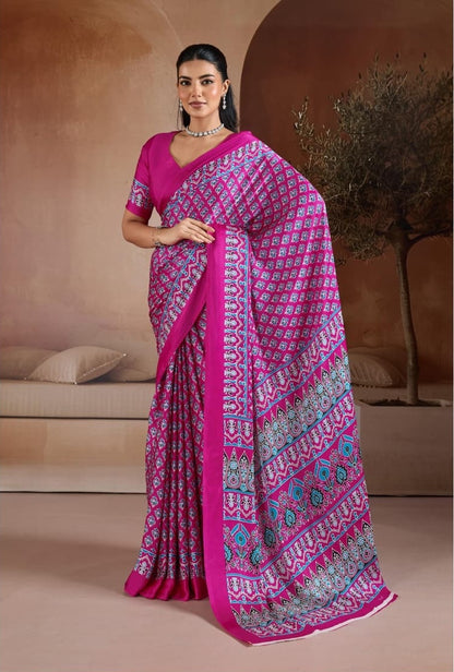 Magenta Crepe Silk Readymade/Easy Saree