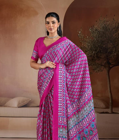 Magenta Crepe Silk Readymade/Easy Saree