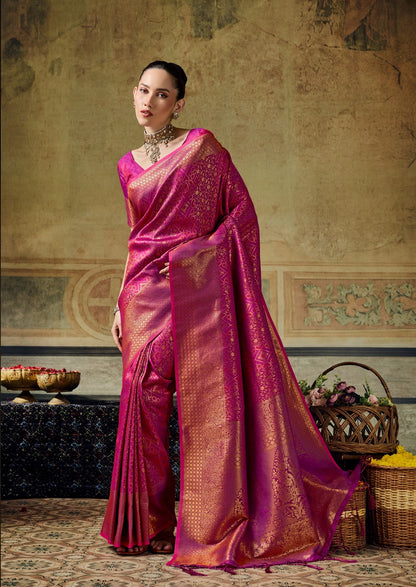Magenta Kanjivaram Silk Ready To Wear/Easy Saree by Stylebypanaash