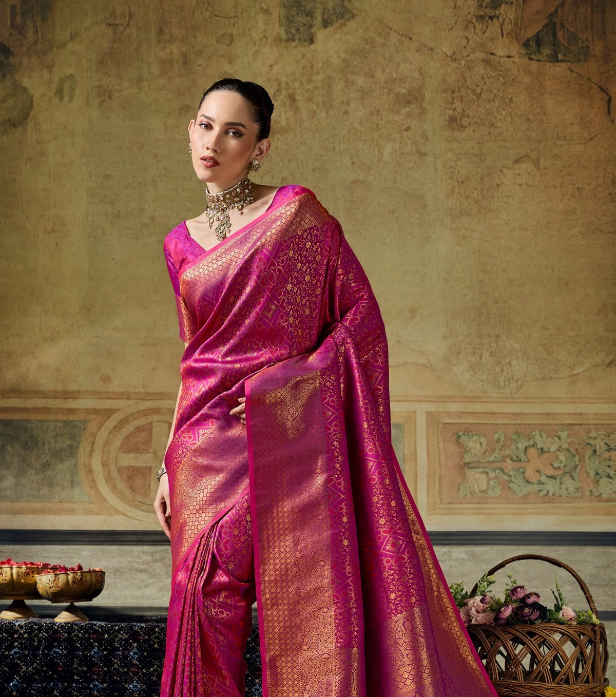 Magenta Kanjivaram Silk Ready To Wear/Easy Saree by Stylebypanaash