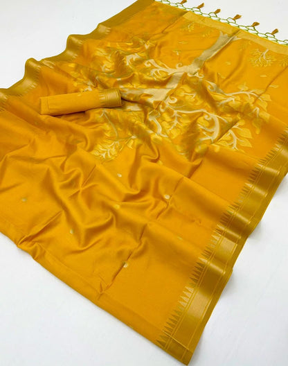 Mustard Yellow Kataan Silk Readymade/Easy Saree - Panaash Saree