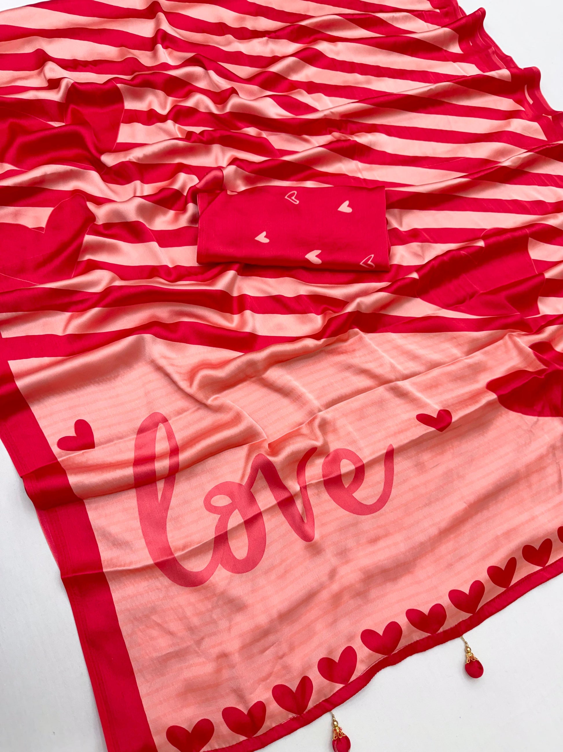 Red Stripe Crepe Silk Ready To Wear/Easy Saree by Stylebypanaash 