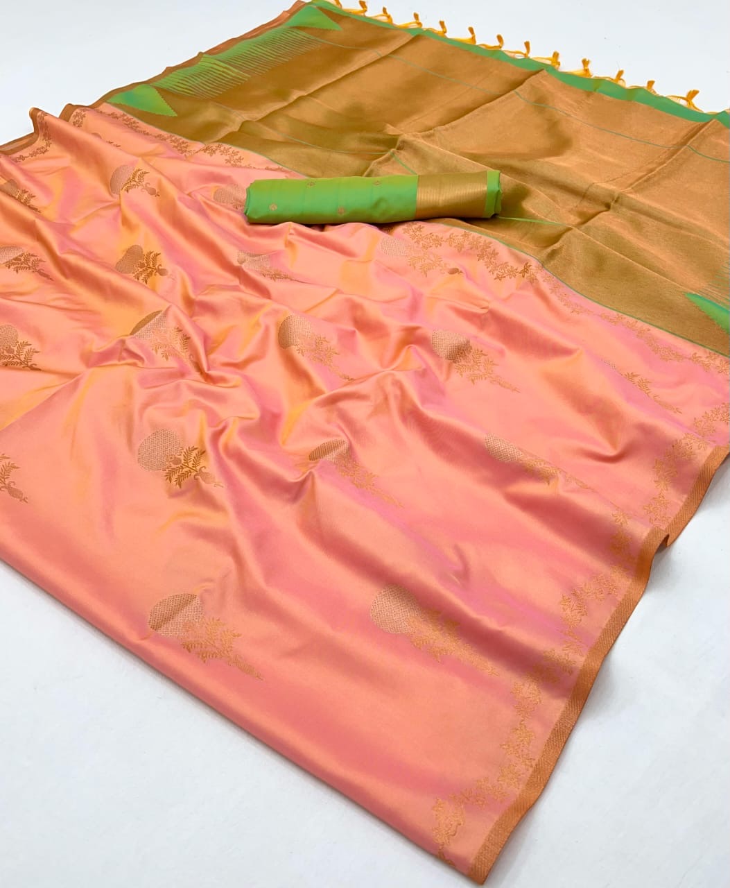 Coral Peach Kanjivaram Silk Readymade/Easy Saree - Panaash Saree