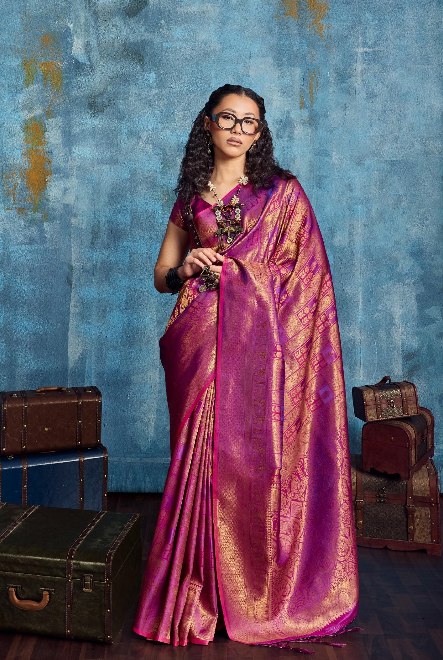 Magenta Pink Kanjivaram Silk Ready to wear/Easy Saree - Panaash Saree