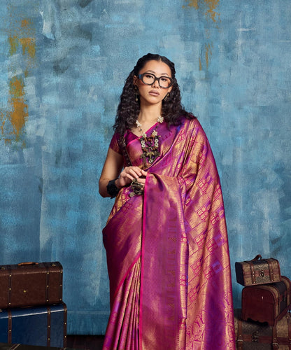 Magenta Pink Kanjivaram Silk Ready to wear/Easy Saree - Panaash Saree