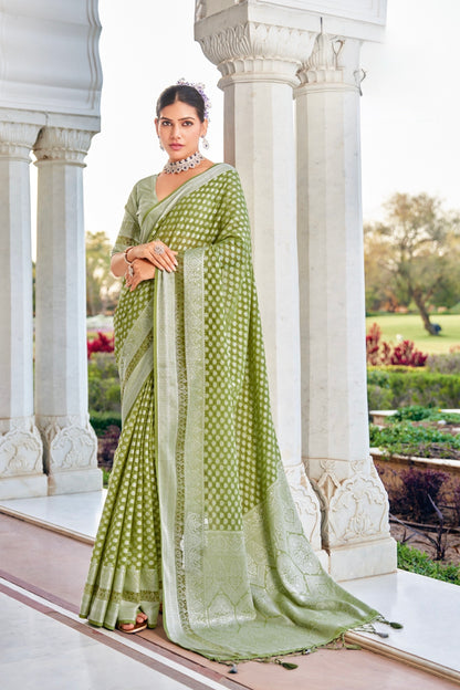 Green Georgette With Stonework Readymade/Easy Saree