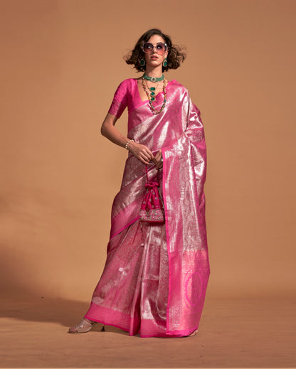 Pink Banarasi Readymade/Easy Saree