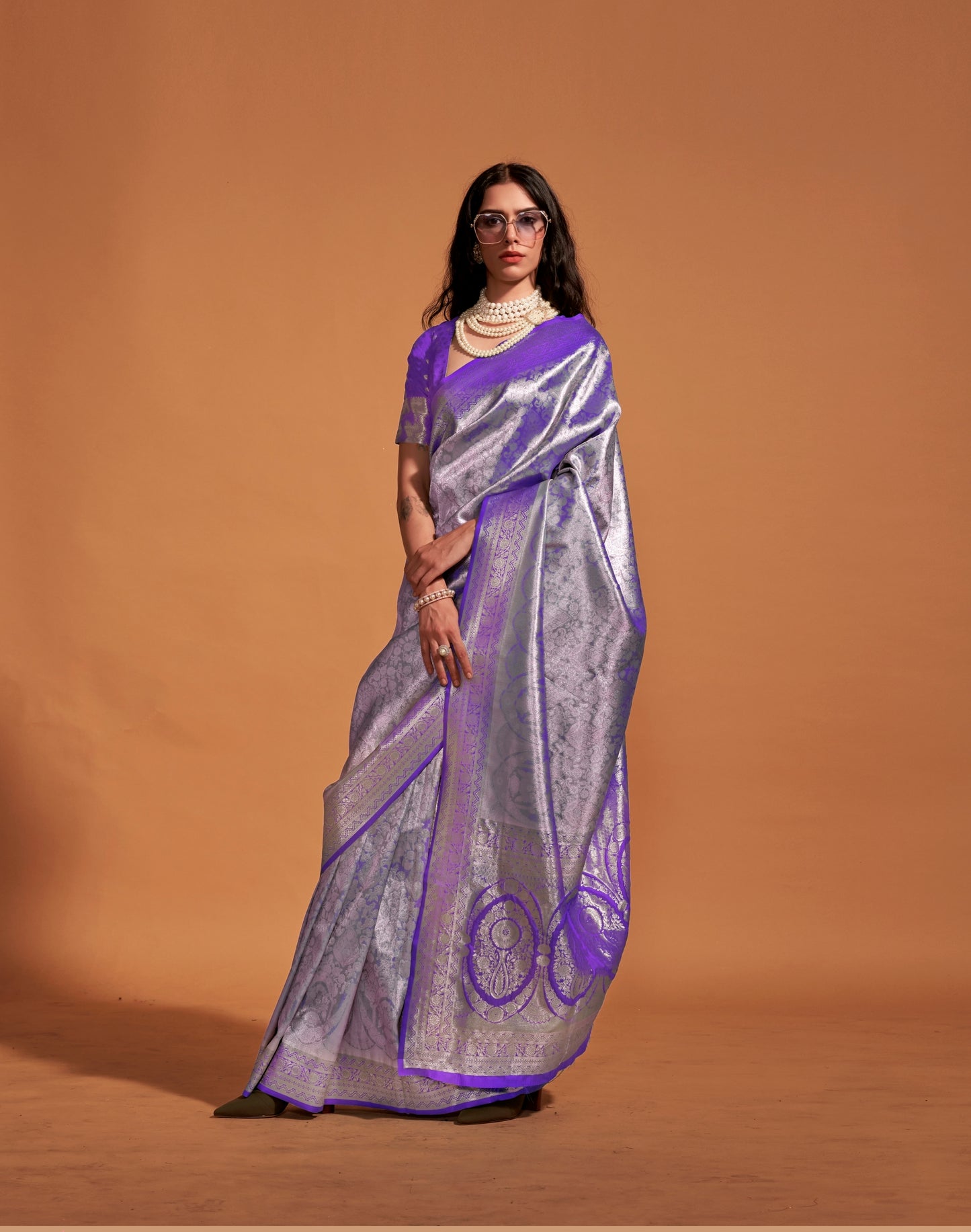 Purple Banarasi Readymade/Easy Saree