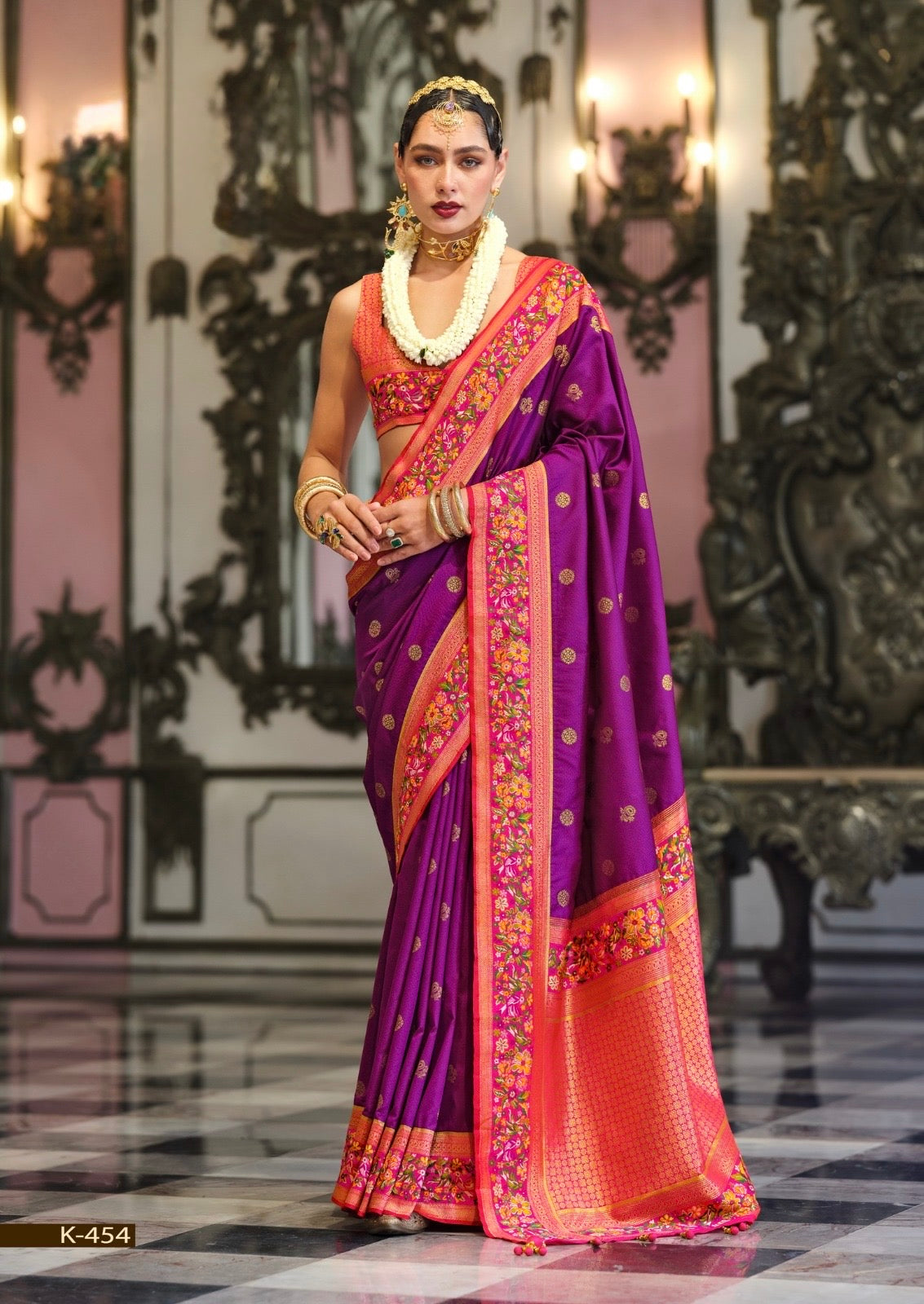 Purple Banarasi Silk Readymade/Easy Saree