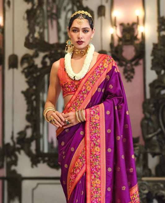 Purple Banarasi Silk Readymade/Easy Saree