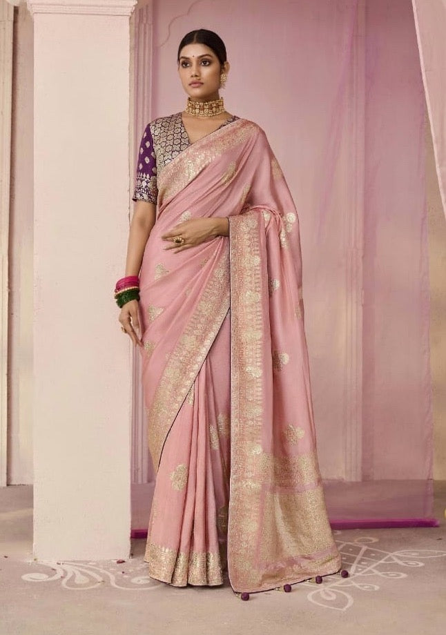 Peach Color Designer Kanjivaram Silk Readymade/Easy Saree