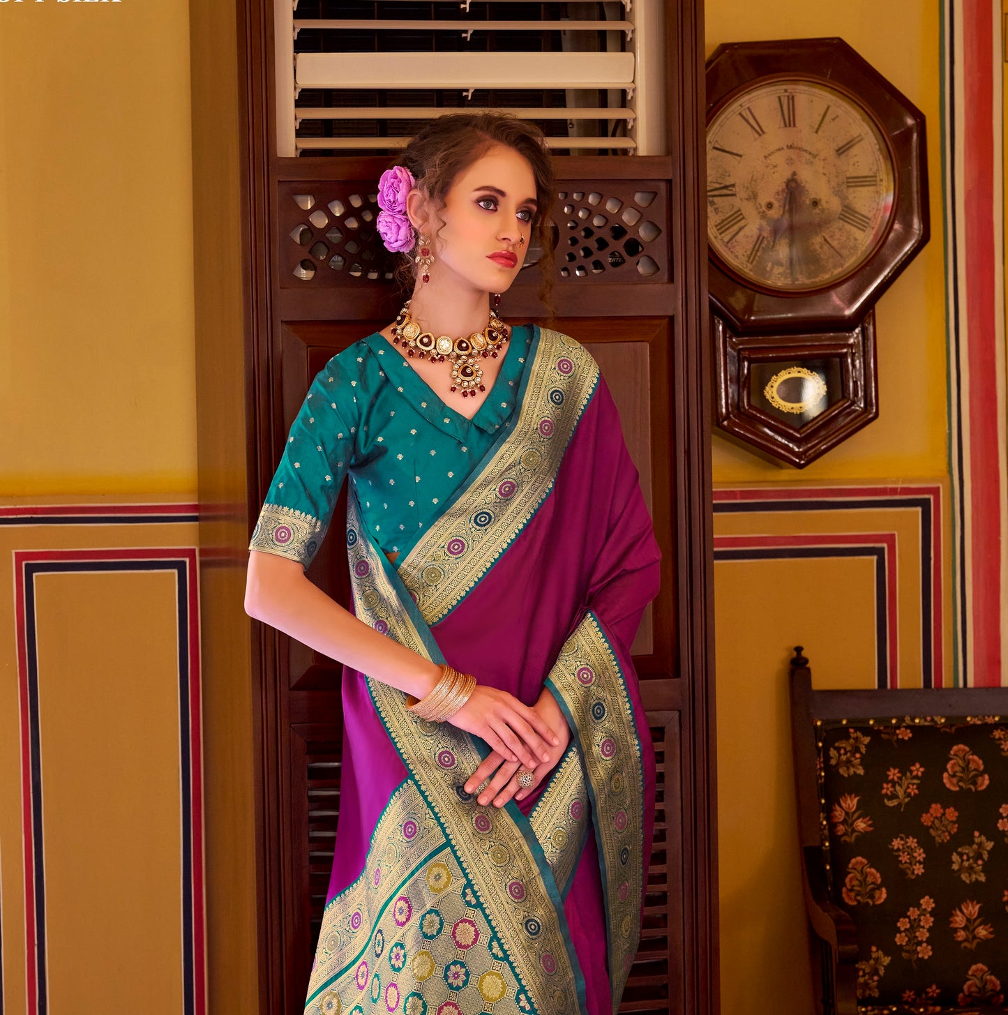 Magenta Soft Silk Readymade/Easy Saree