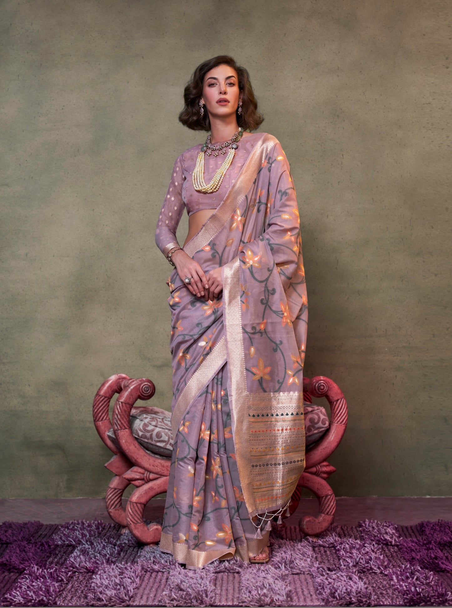 Lavender Spun Silk Readymade/Easy Saree