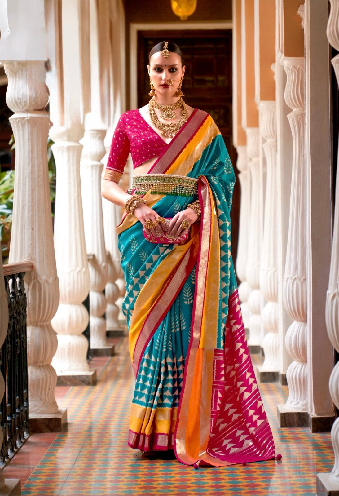 Blue Patola Silk Readymade/Easy Saree