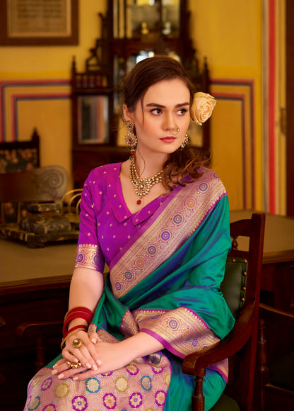 Teal Green Tone Soft Silk Readymade/Easy Saree