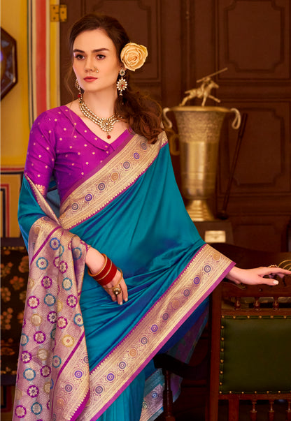 Blue  Tone Soft Silk Readymade/Easy Saree