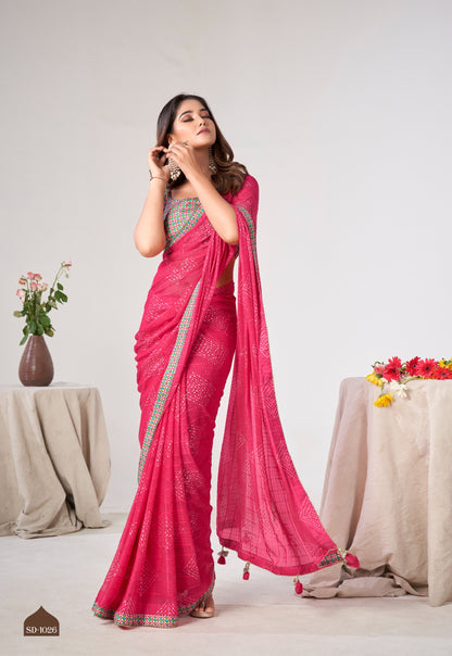 Pink Color Georgette Readymade/Easy Saree