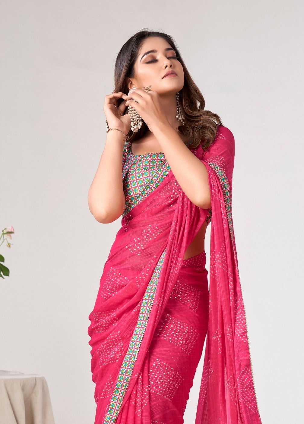 Pink Color Georgette Readymade/Easy Saree