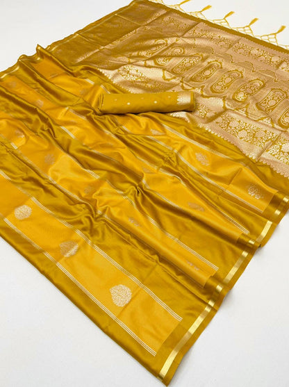 Mustard Yellow Satin Silk Ready to wear/Easy Saree - Panaash Saree