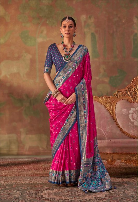 Pink Patola Silk Ready To Wear/Easy Saree by Stylebypanaash 