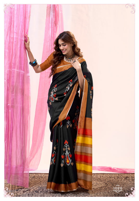 Black Mul Mul Cotton Easy/Readymade Saree