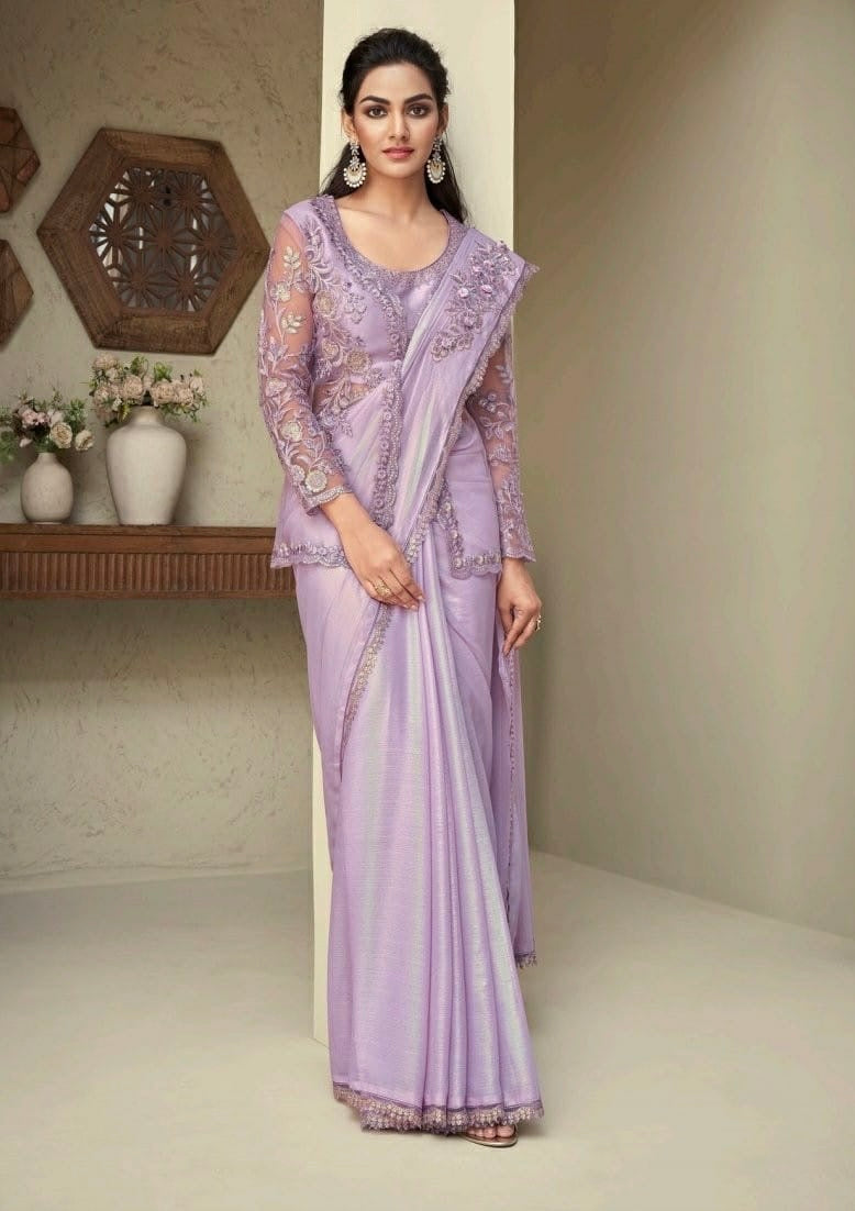 Lavender Cocktail Readymade Saree