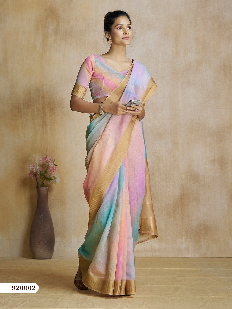 Multicolor Digital Print Silk Readymade/Easy Saree