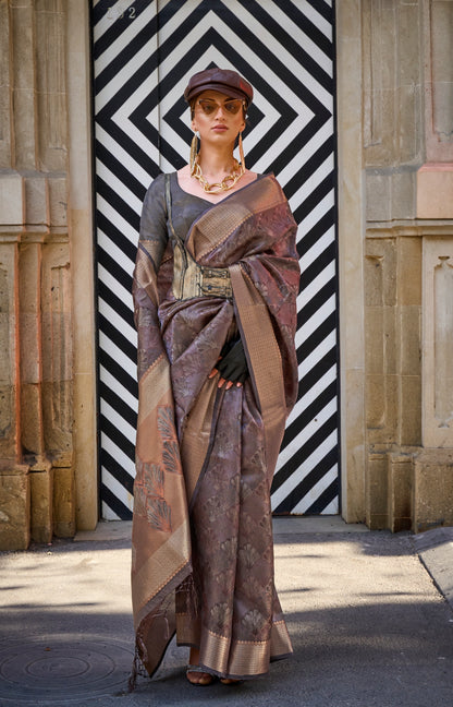 Grey Color Organza Readymade/Easy Saree